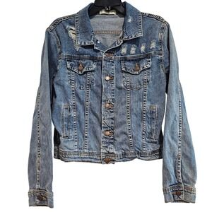 Pants Store Hali Denim Jacket Medium Distressed Blue Jean Cotton Casual